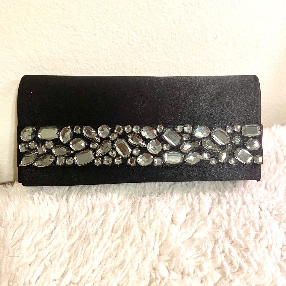 Black Satin Rhinestone Clutch